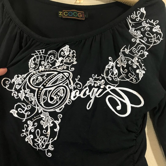 Coogi long sleeve ruched logo graphic blouse top - Picture 2 of 8